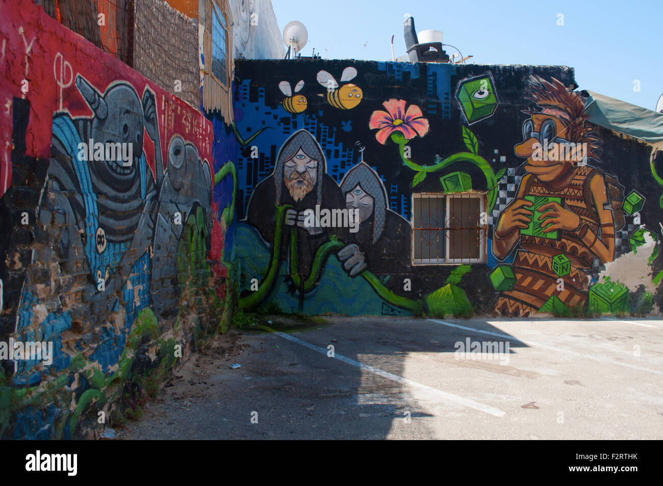 Graffiti, street art in Kerem Hateimanim,  Yemenite Quarter, Tel Aviv, Yafo, Israel Stock Photo