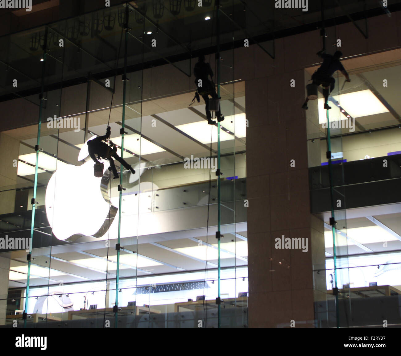 Sydney Apple Store Window Cleaning Stock Photo