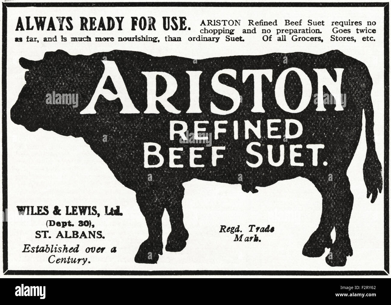 1920s advertisement. Advert dated 1923 advertising Ariston refined beef