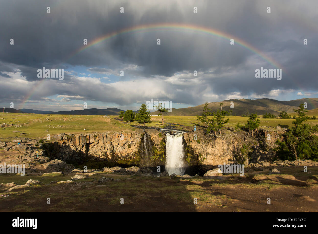 Rainbow over Orkhon Waterfall Stock Photo - Alamy