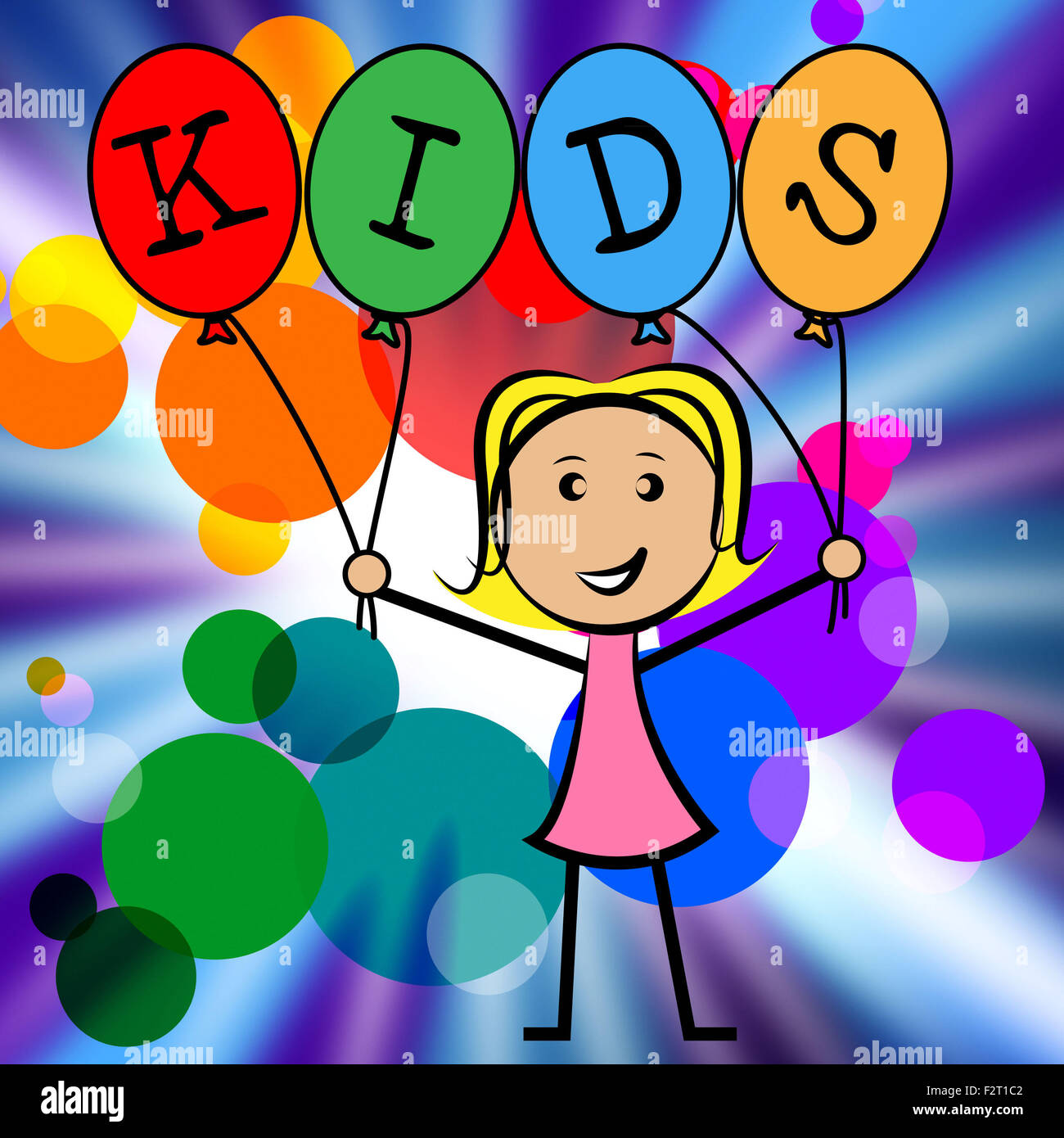 Kids Balloons Indicating Young Woman And Youngster Stock Photo