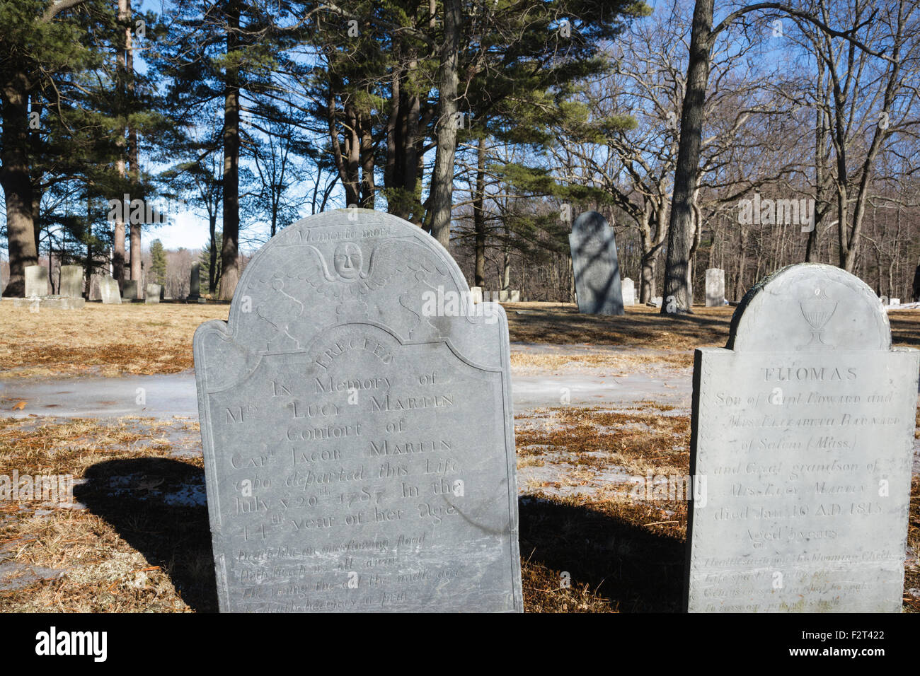 Old headstones at Forest Hill Cemetery in East Derry, New Hampshire USA