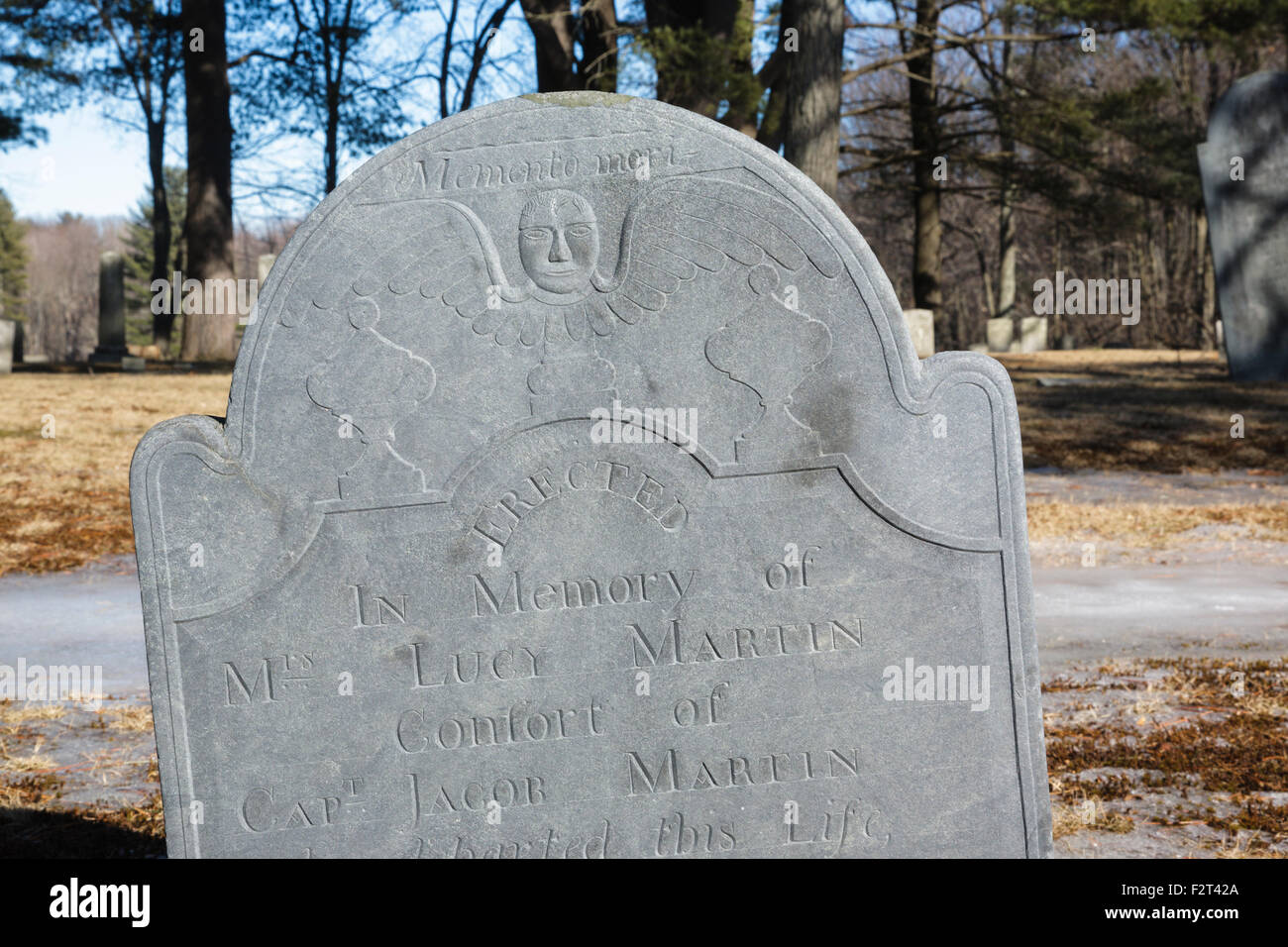 Old headstones at Forest Hill Cemetery in East Derry, New Hampshire USA