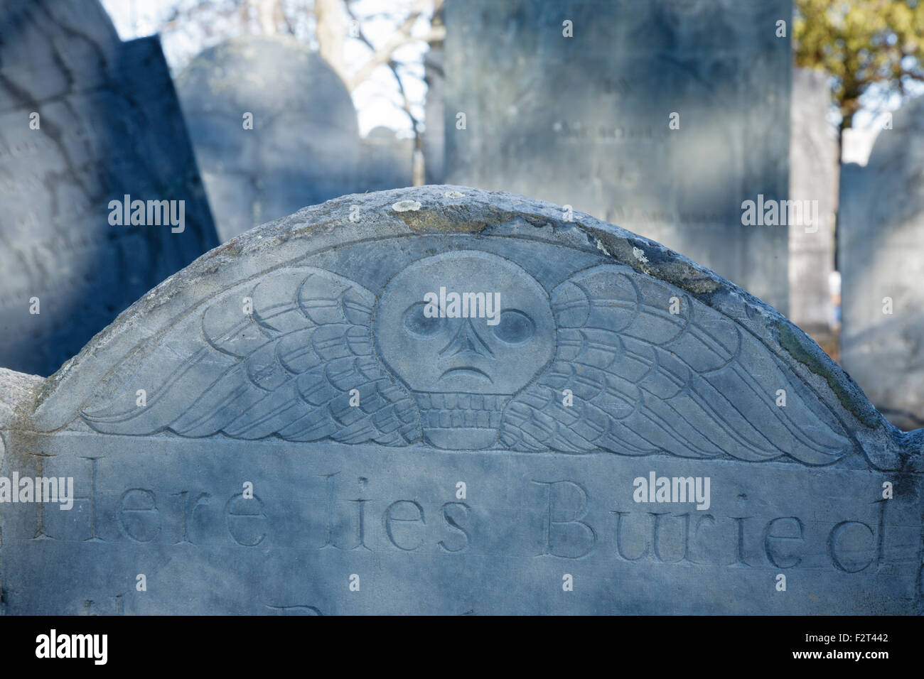 Old headstones at Forest Hill Cemetery in East Derry, New Hampshire USA
