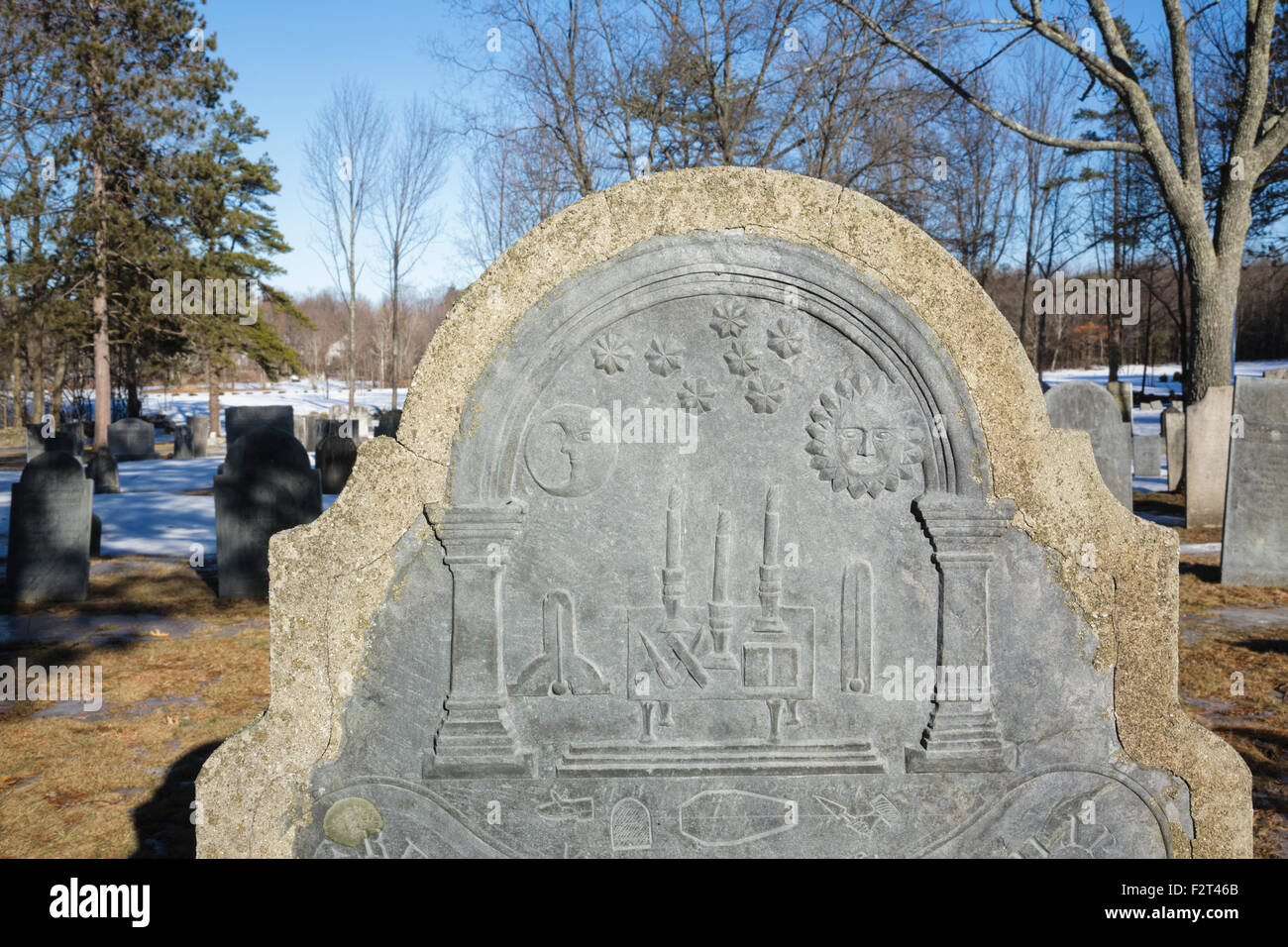 Old headstones at Forest Hill Cemetery in East Derry, New Hampshire USA