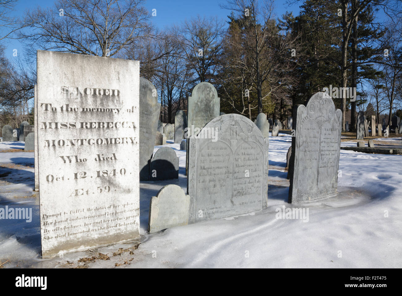 Old headstones at Forest Hill Cemetery in East Derry, New Hampshire USA