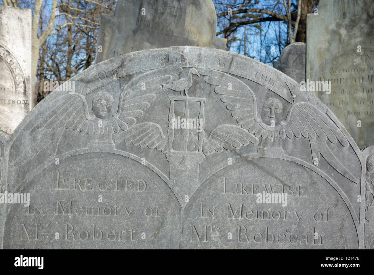 Old headstones at Forest Hill Cemetery in East Derry, New Hampshire USA