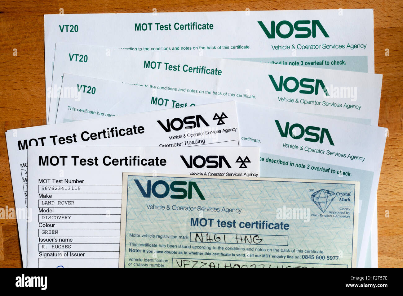 Various style of MOT Test Certificate. Stock Photo