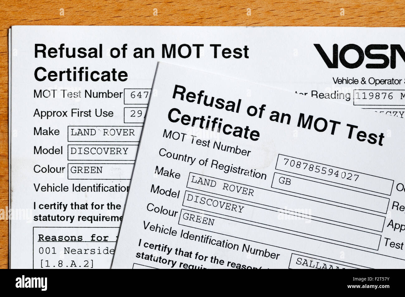 Mot Certificate Hi Res Stock Photography And Images Alamy   Refusal Of An Mot Test Certificate F2T57Y 