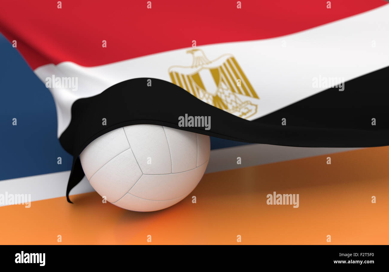 Flag of Egypt with championship volleyball ball on volleyball court