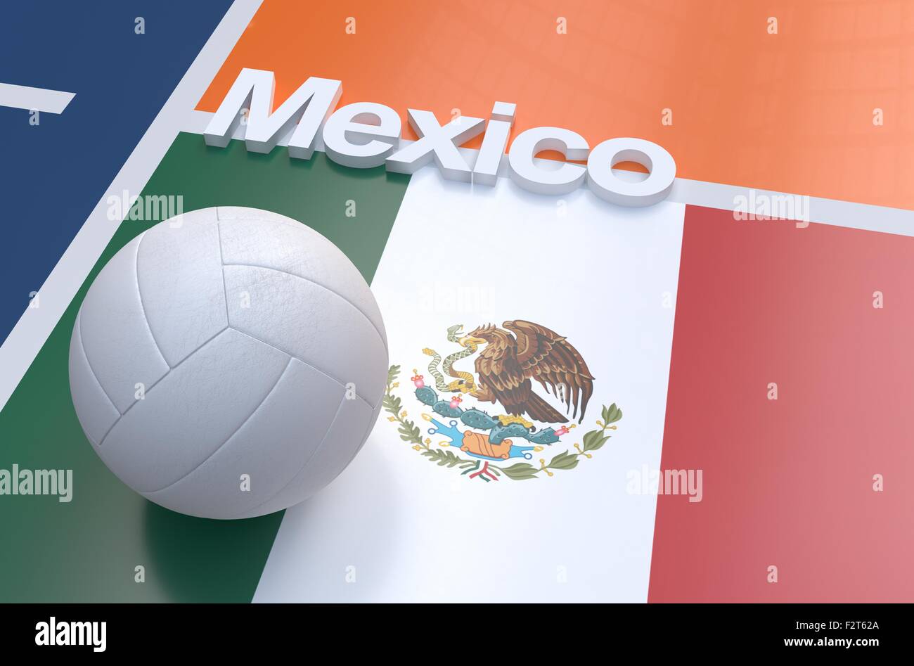 Flag of Mexico with championship volleyball ball on volleyball court
