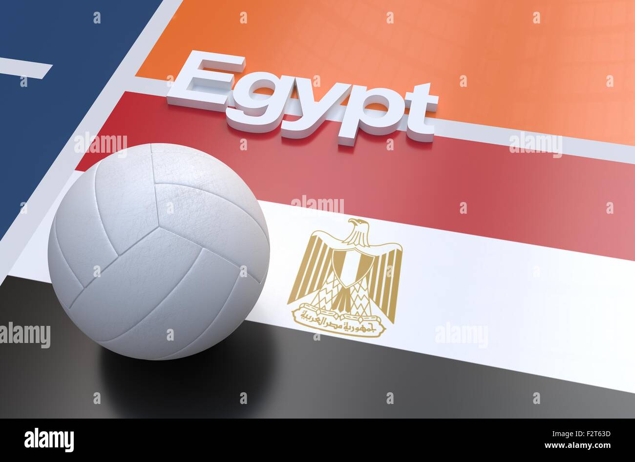 Flag of Egypt with championship volleyball ball on volleyball court