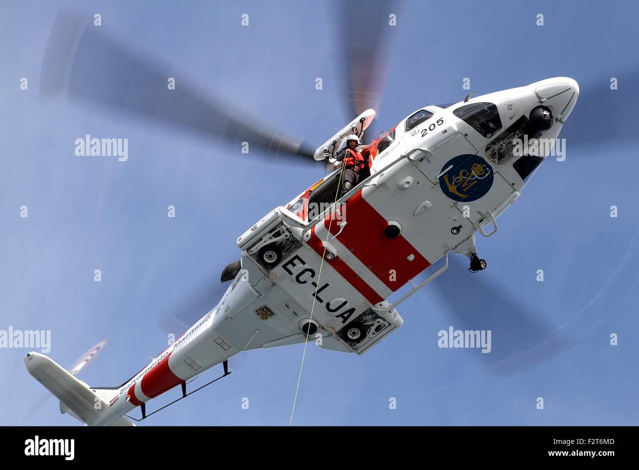 Maritime Spanish Rescue helicopter training Stock Photo