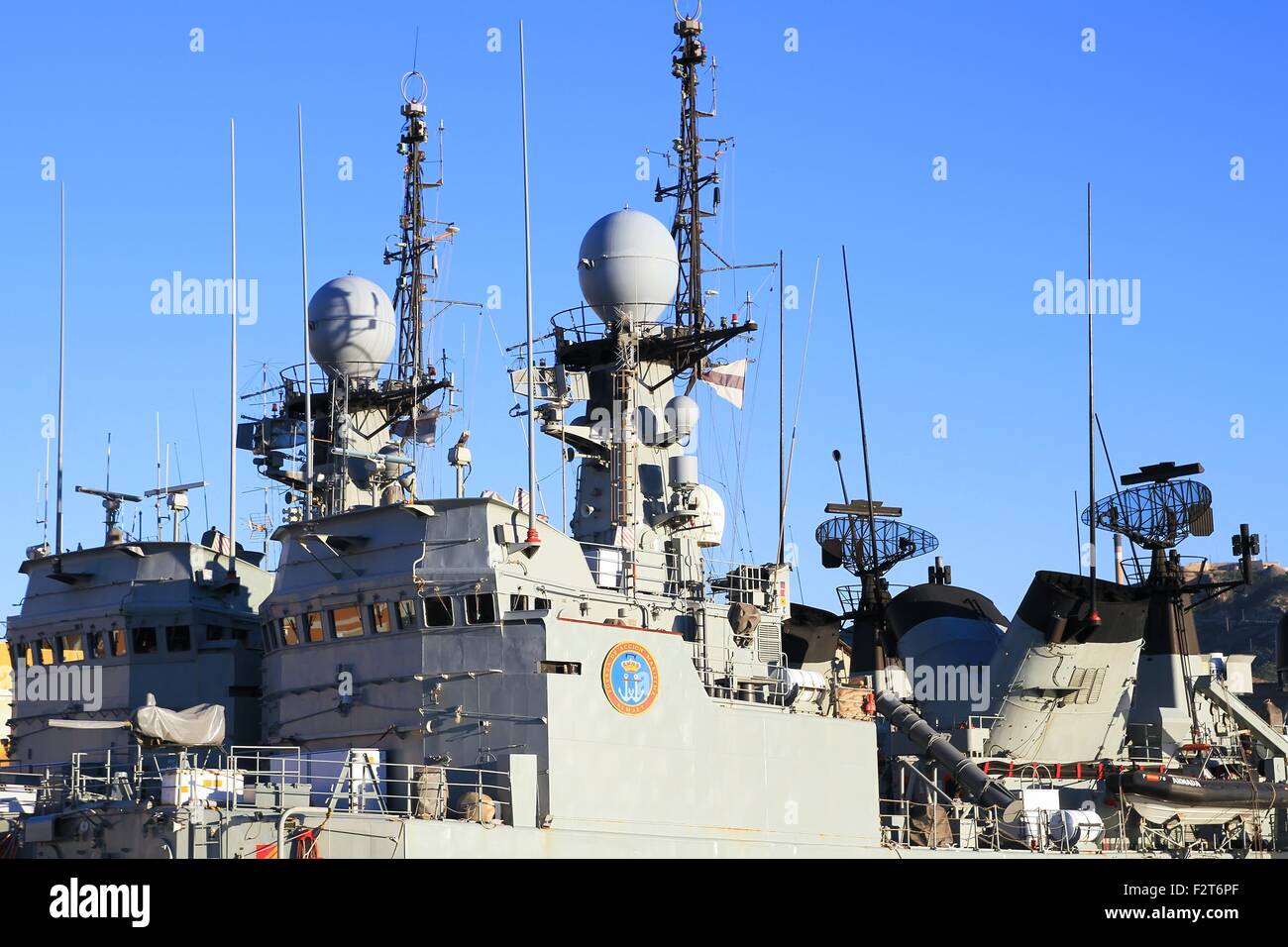 Spanish warship docked Stock Photo