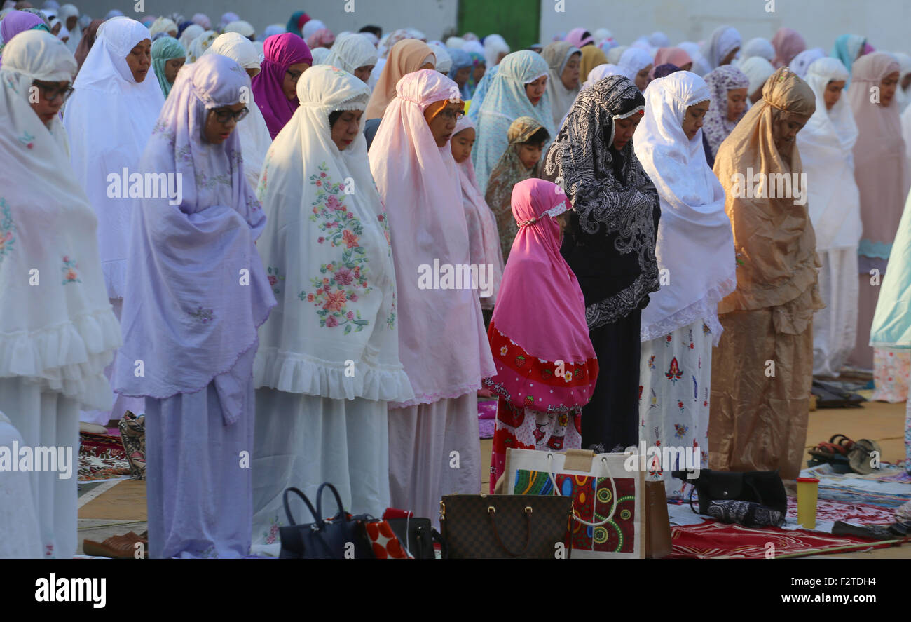 Jakarta, Indonesia. 24th September, 2015. Muslims in Jakarta together Eid al-Adha prayers were held at al-Azhar mosque Credit:  Denny Pohan/Alamy Live News Stock Photo