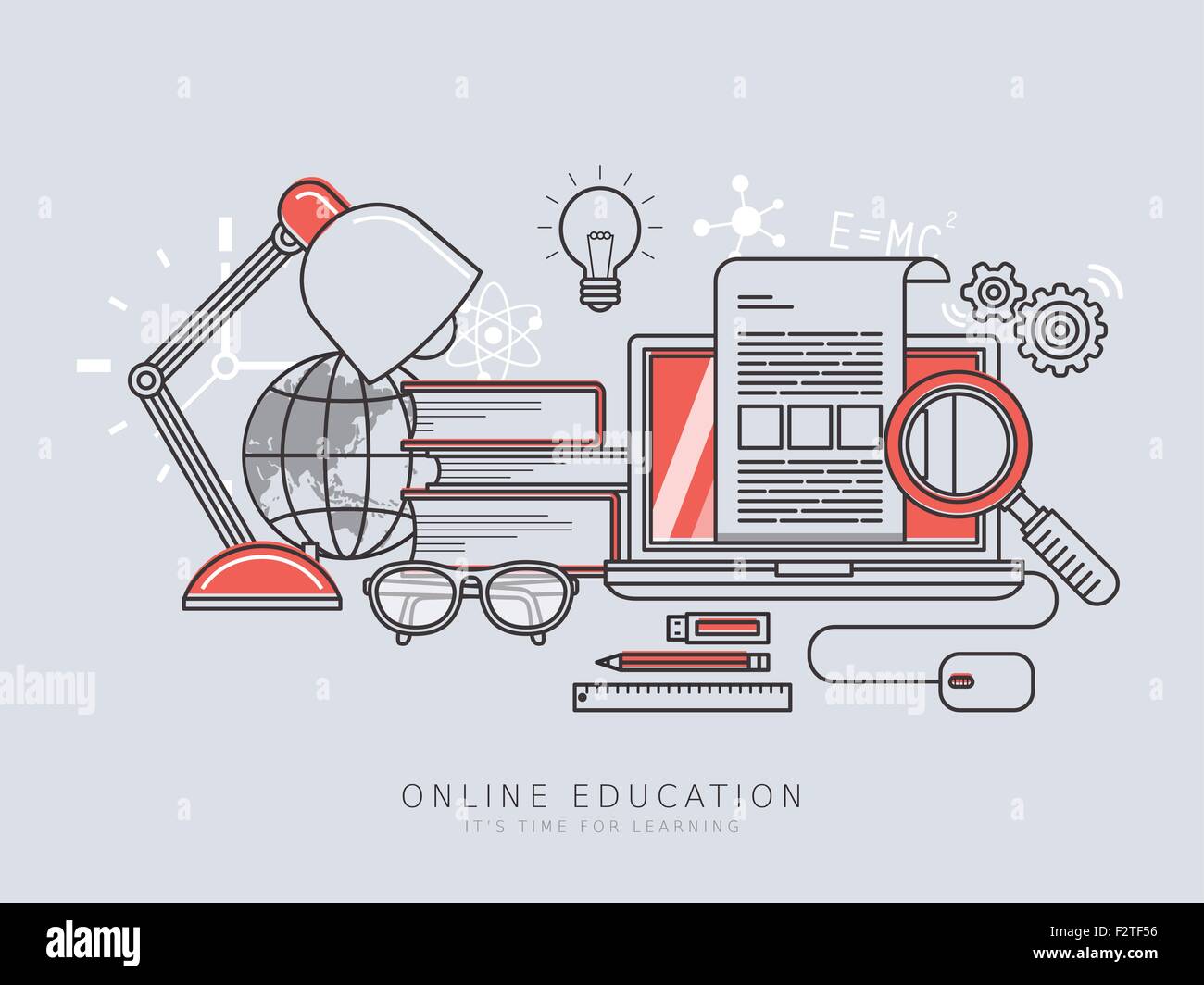 online education concept in thin line flat design style Stock Vector ...
