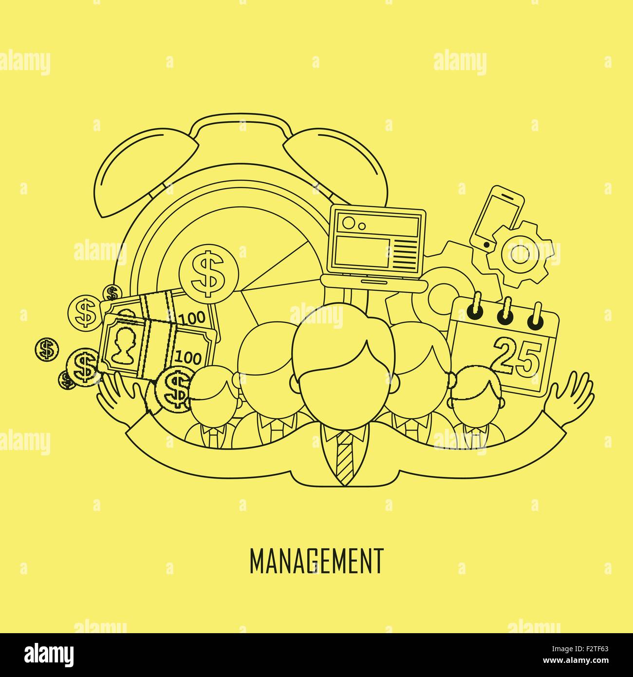 business management concept in flat thin line style Stock Vector Image ...