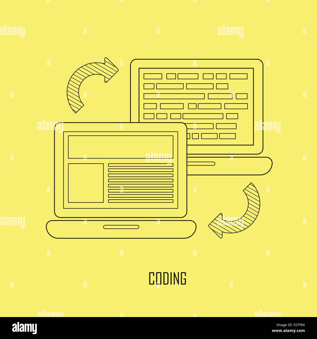 web page coding and programming in thin line style Stock Vector