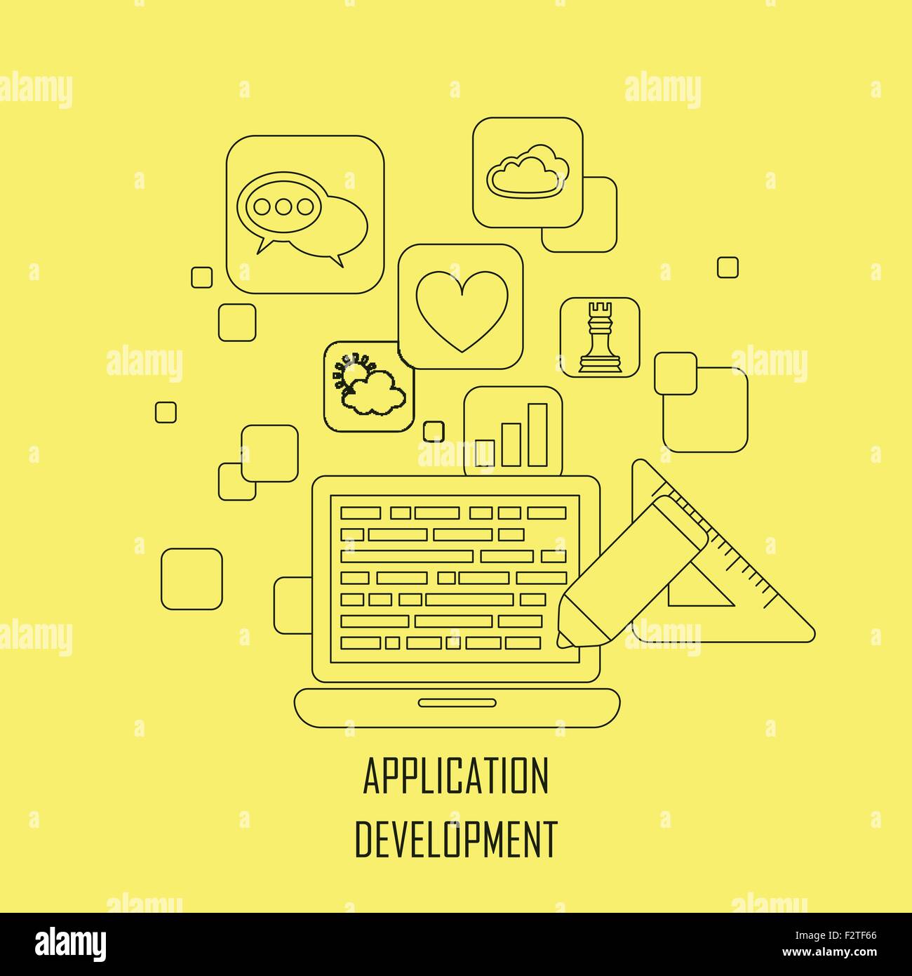 application development concept in flat thin line style Stock Vector ...