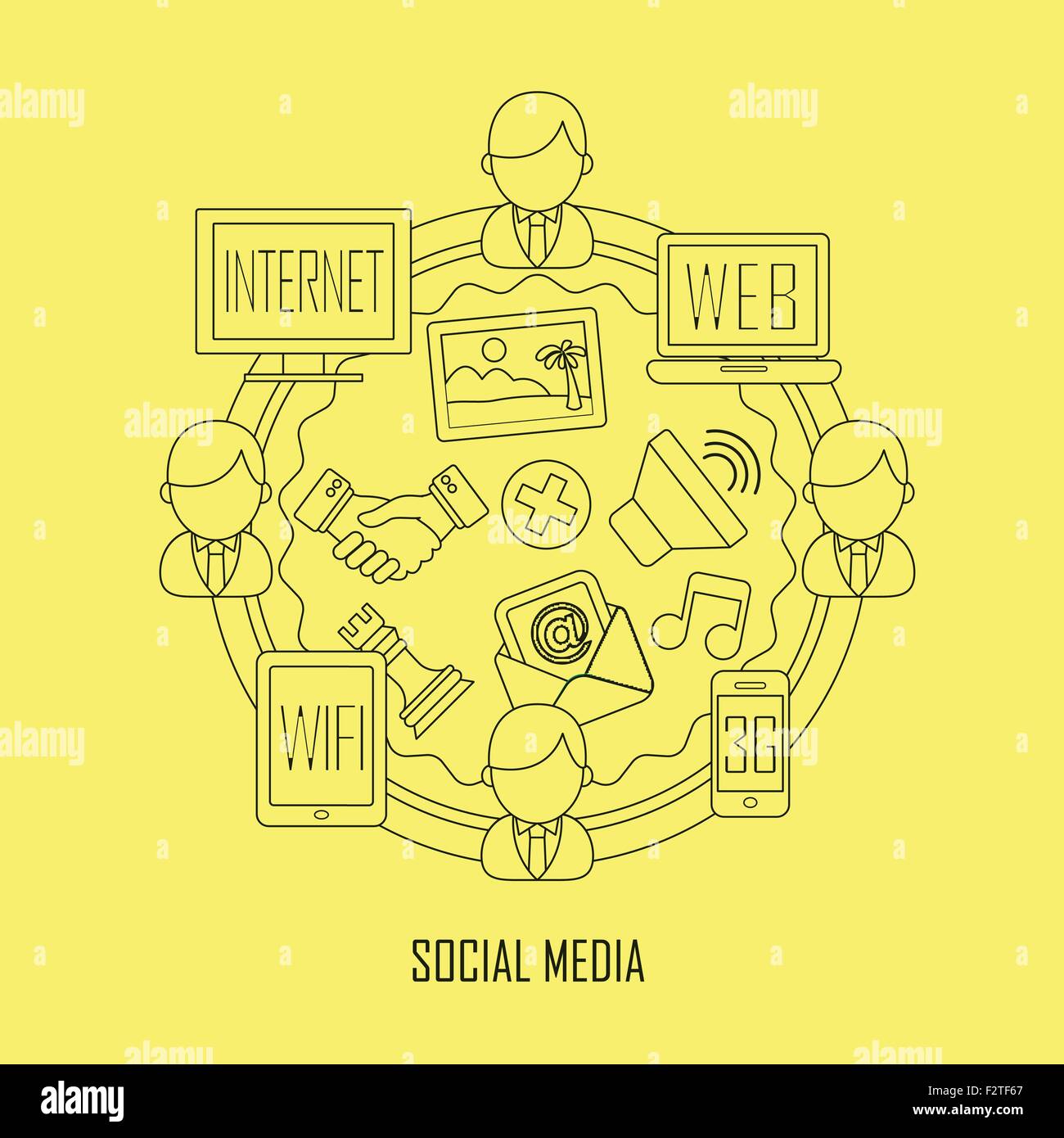 social media concept in flat thin line style Stock Vector Image & Art ...