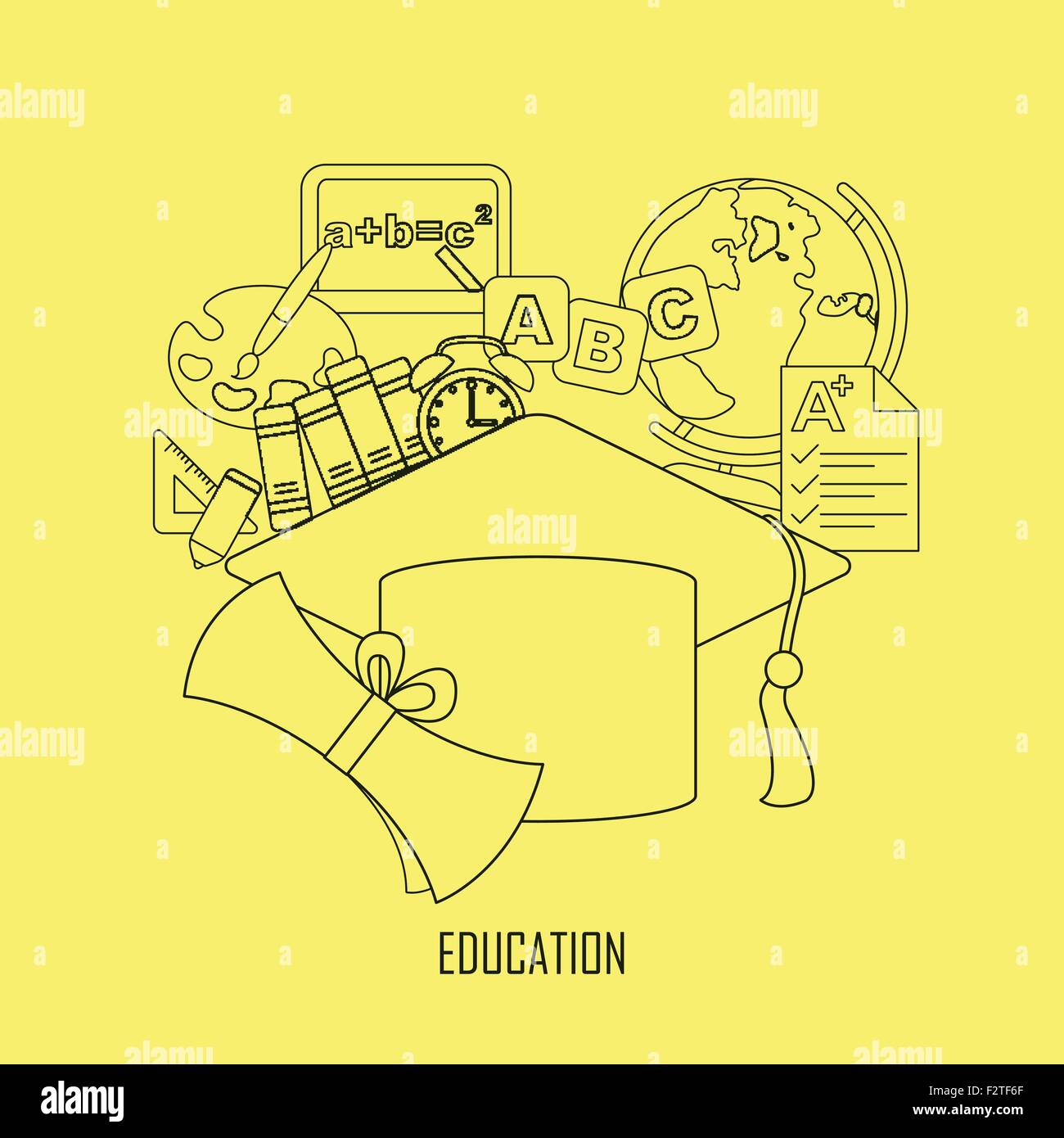 education concept with graduation cap element in thin line style Stock ...