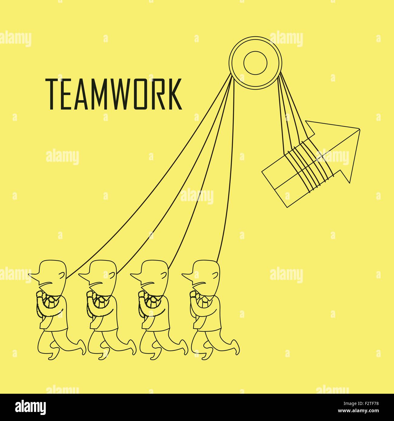Teamwork Concept Businessmen Pulling Up An Arrow Together In Line Style Stock Vector Image 