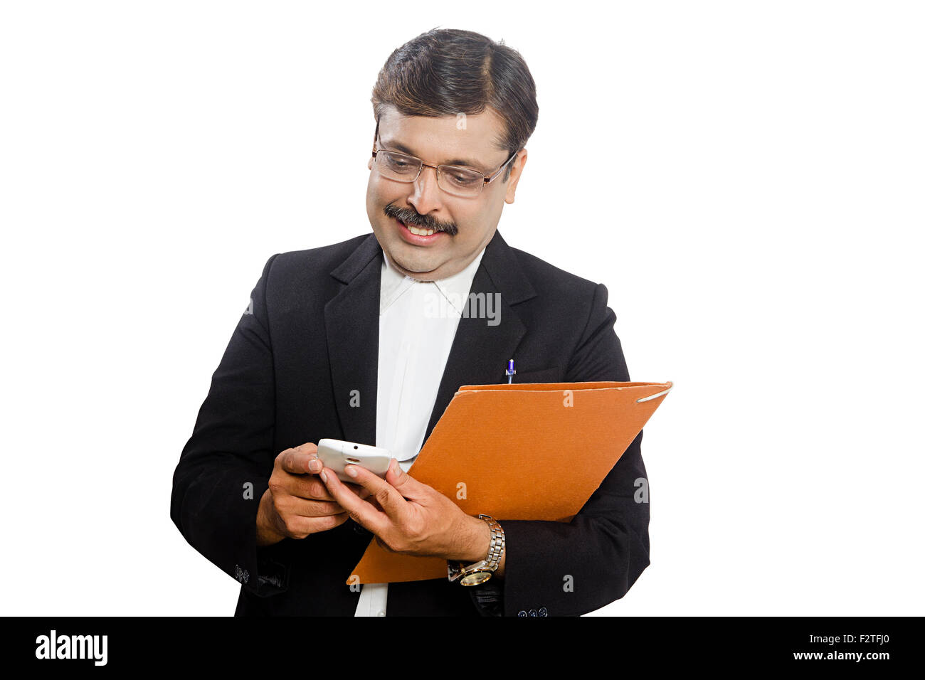 1 indian Adult Man Lawyer Dialing Mobile Phone Stock Photo Alamy