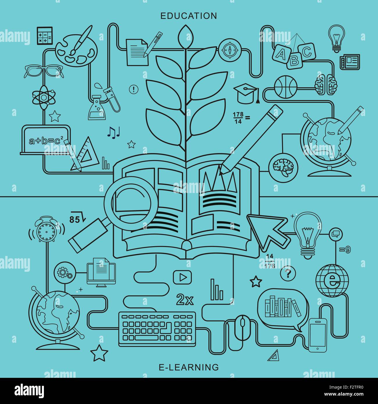 education and e-learning concepts in flat line design Stock Vector ...