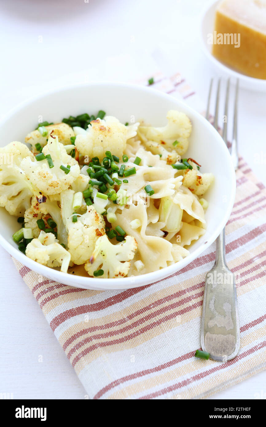Cauliflower with pasta in a bowl. Food Stock Photo