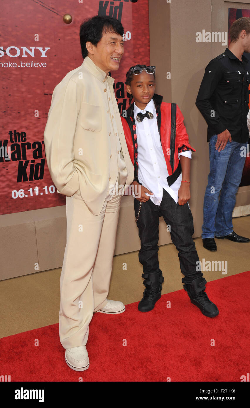 LOS ANGELES, CA - JUNE 6, 2010: Jackie Chan & Jaden Smith at the Los Angeles premiere of their new movie 'The Karate Kid' at Mann Village Theatre, Westwood. Stock Photo