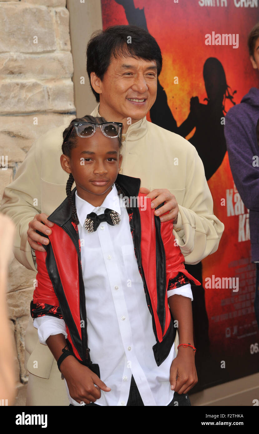 LOS ANGELES, CA - JUNE 6, 2010: Jackie Chan & Jaden Smith at the Los Angeles premiere of their new movie 'The Karate Kid' at Mann Village Theatre, Westwood. Stock Photo