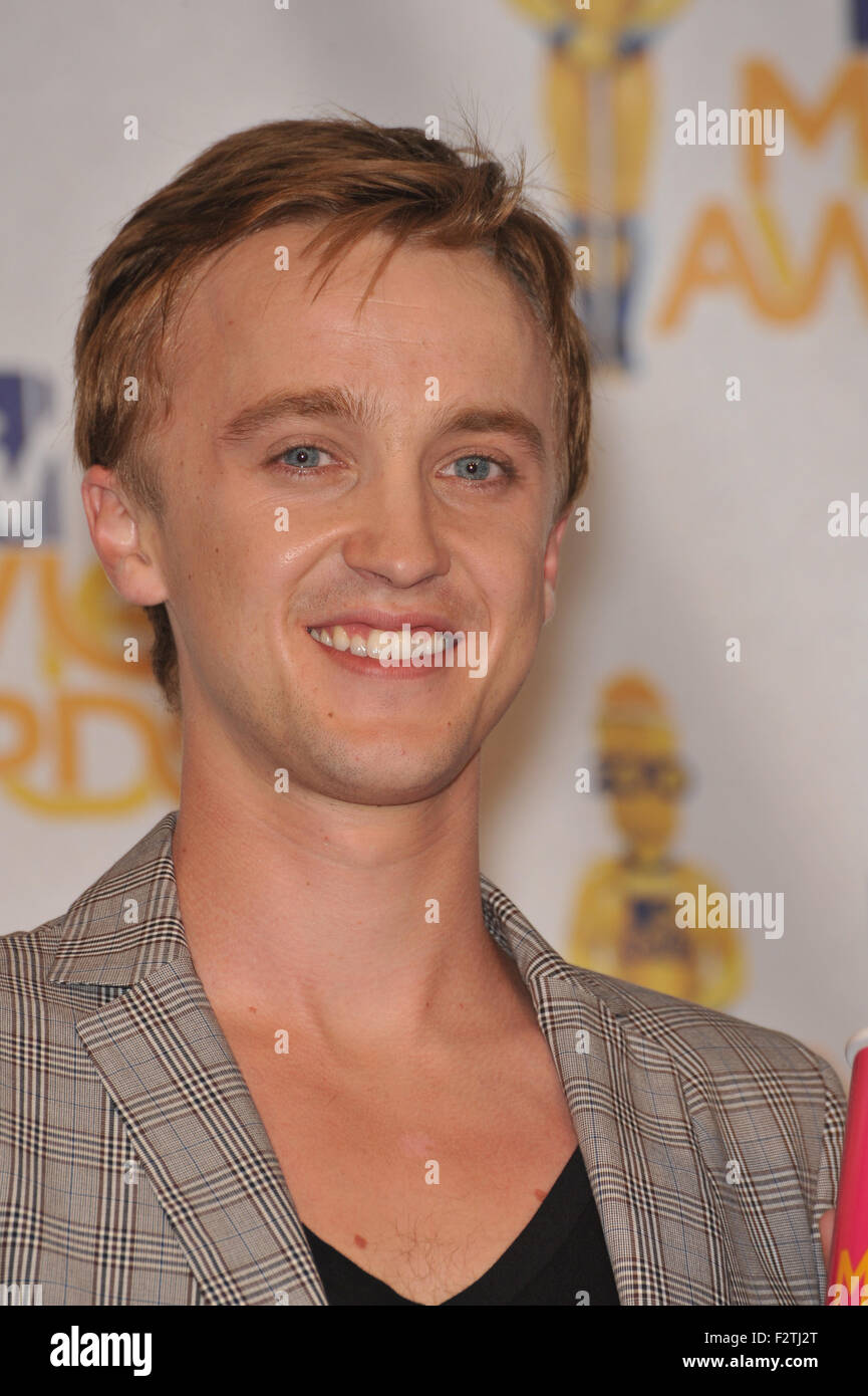 LOS ANGELES, CA - JUNE 6, 2010: Tom Felton, winner of the Best Villain award for his role in 'Harry Potter and the Half-Blood Prince,' at the 2010 MTV Movie Awards at the Gibson Amphitheatre, Universal Studios, Hollywood. Stock Photo