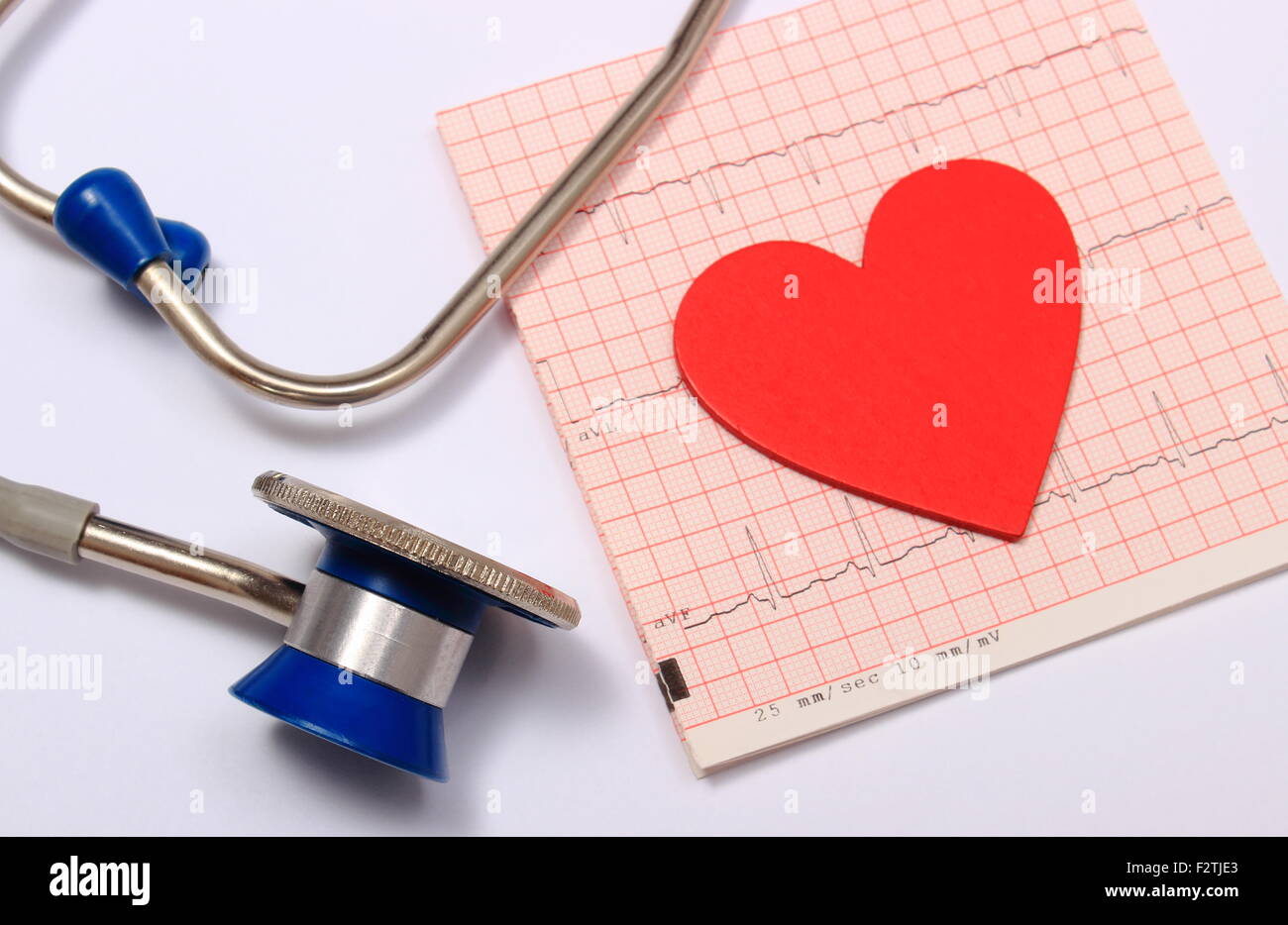 Medical stethoscope, electrocardiogram graph and heart shape, ekg heart
