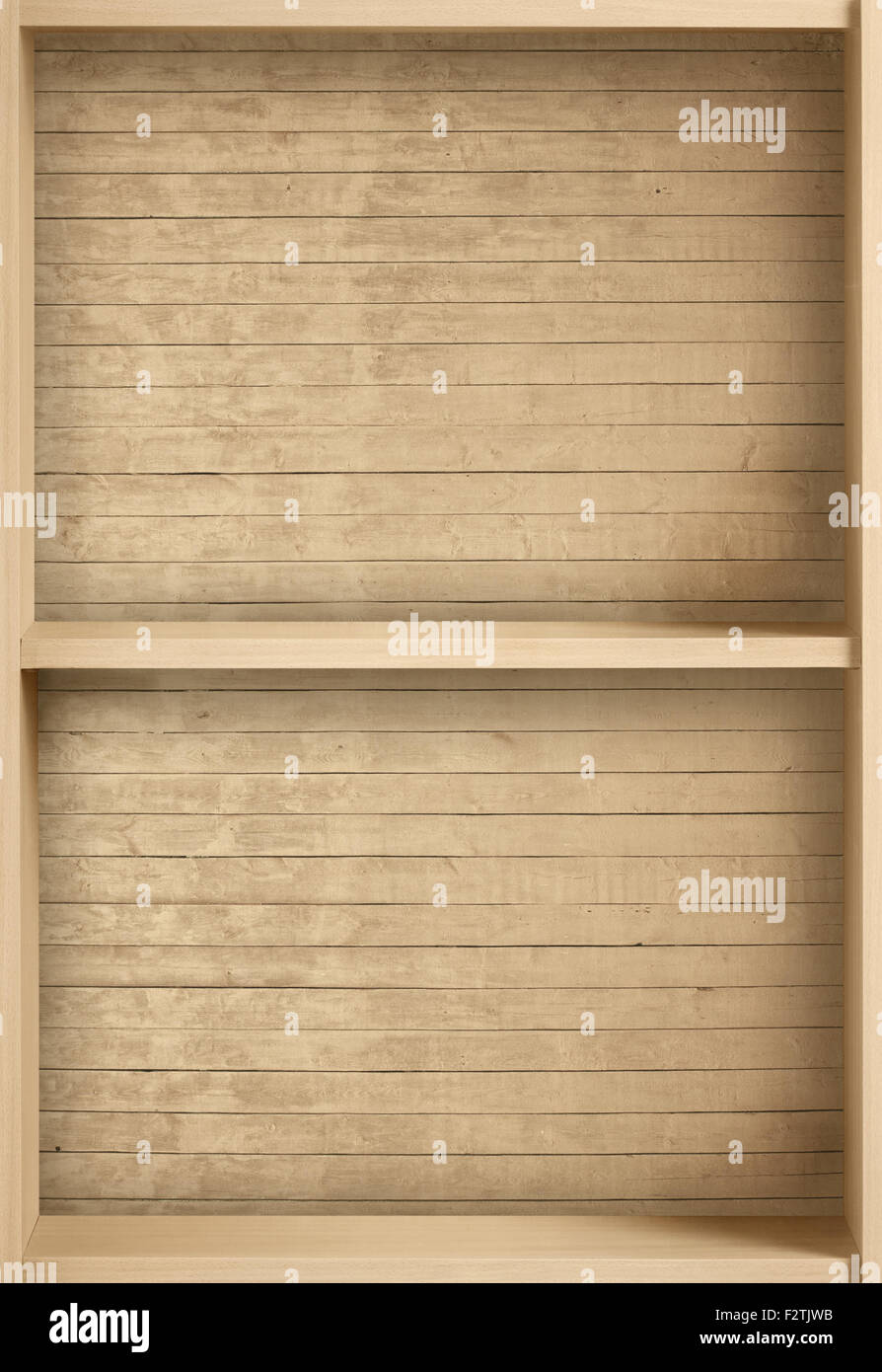 Empty brown bookcase for books and other items to keep, made of wooden planks Stock Photo