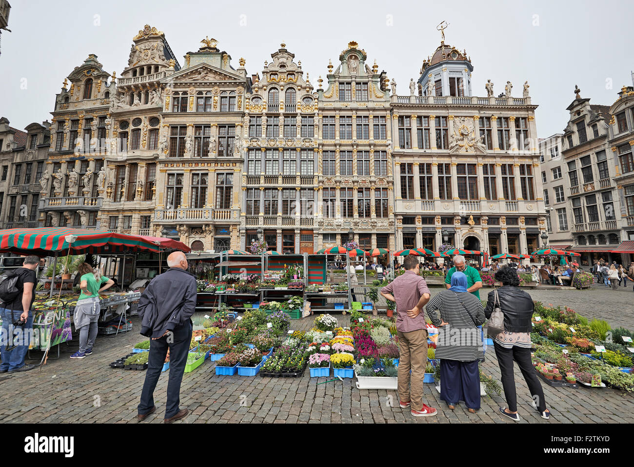 Flowers market in front of newly restored facades from the Grand Place