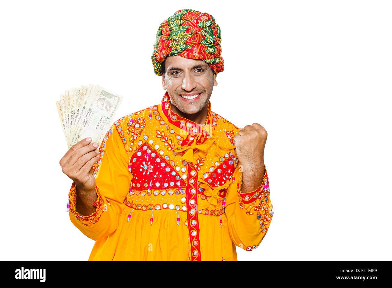 1 indian Rajasthani Villager Adult man money showing fist Victory Stock Photo