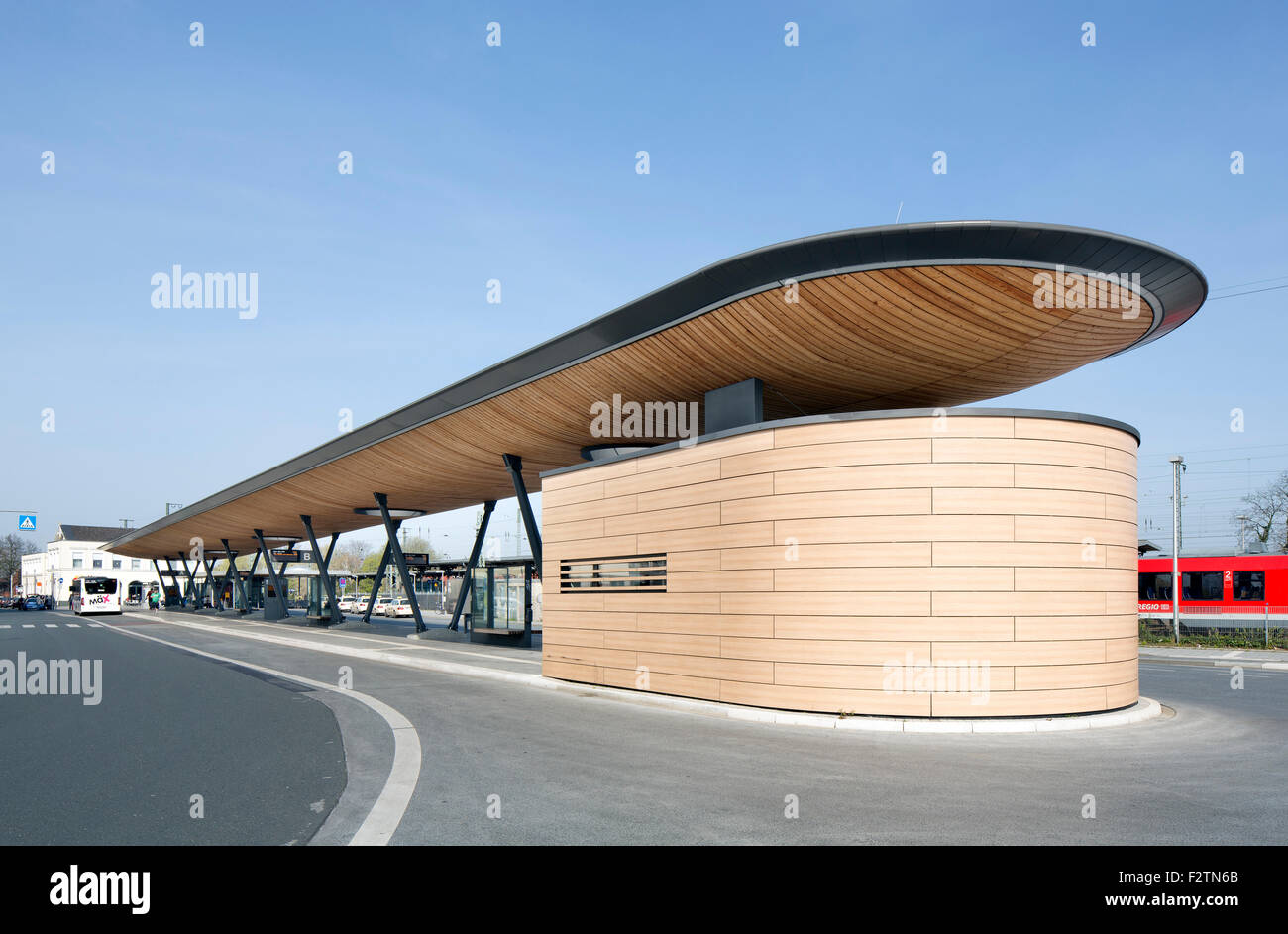 Central bus station at the train station, Unna, Ruhr district, Westphalia, North Rhine-Westphalia, Germany Stock Photo