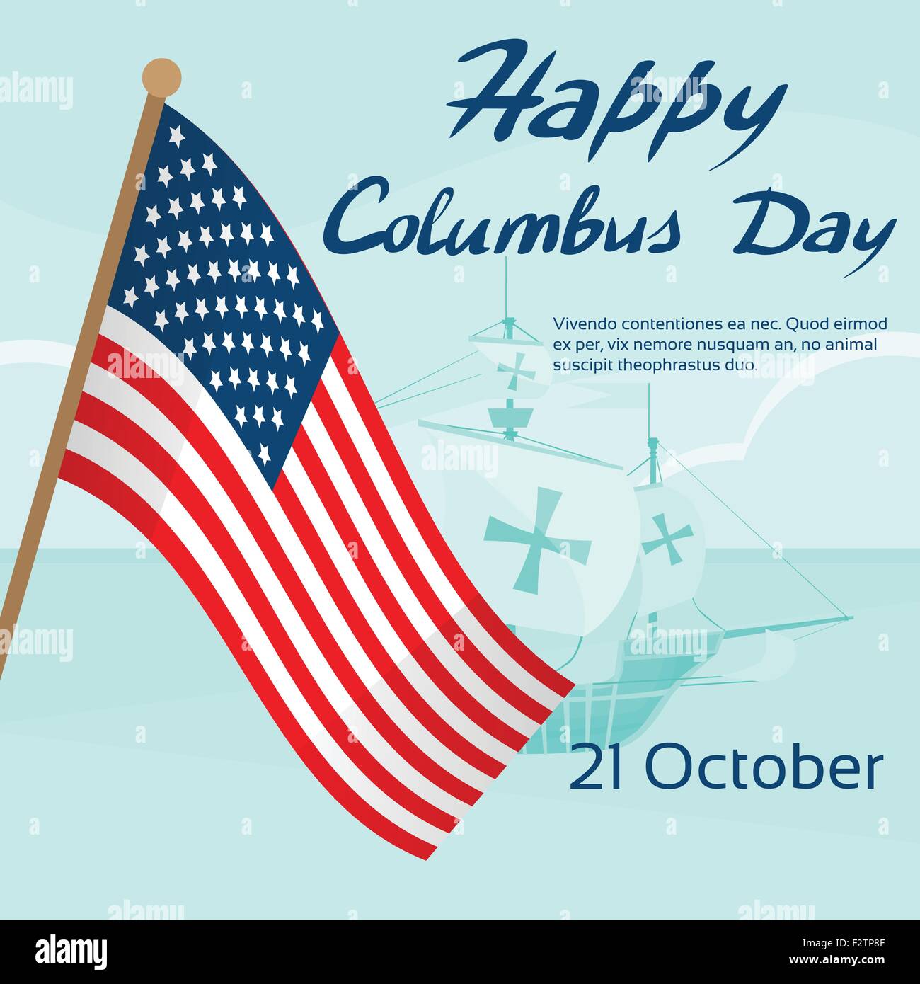 Happy Columbus Day Ship Holiday Poster United States America Flag Stock
