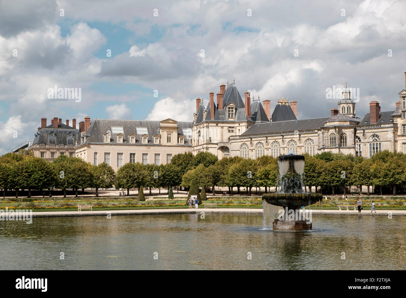 Le Grand Parterre - the gardens of Chateau de Fontainebleau Palace Stock Photo