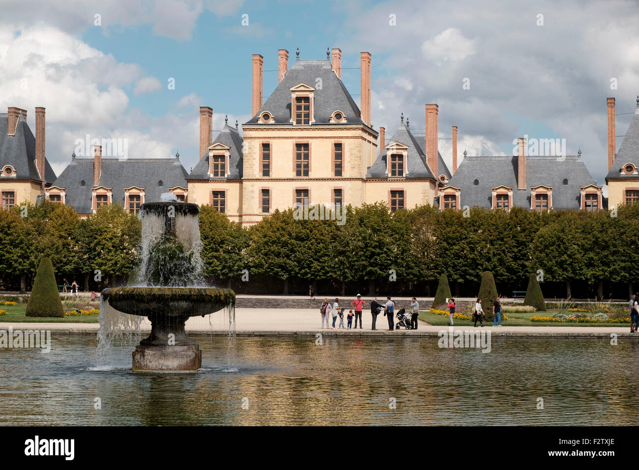 Le Grand Parterre - the gardens of Chateau de Fontainebleau Palace Stock Photo
