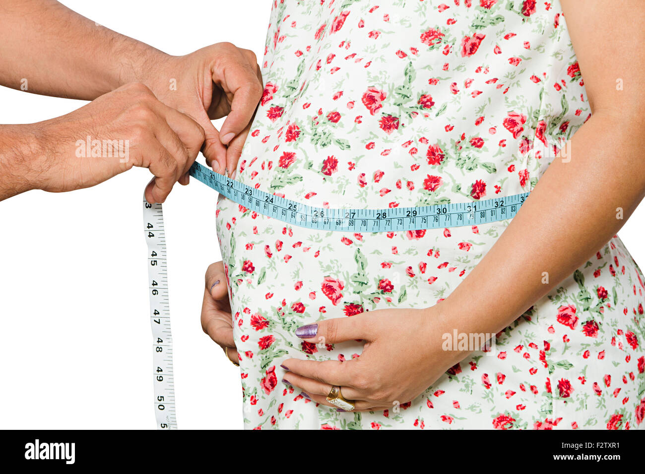 2 Married Couple Pregnant Abdomen Tape Measuring Stock Photo Alamy