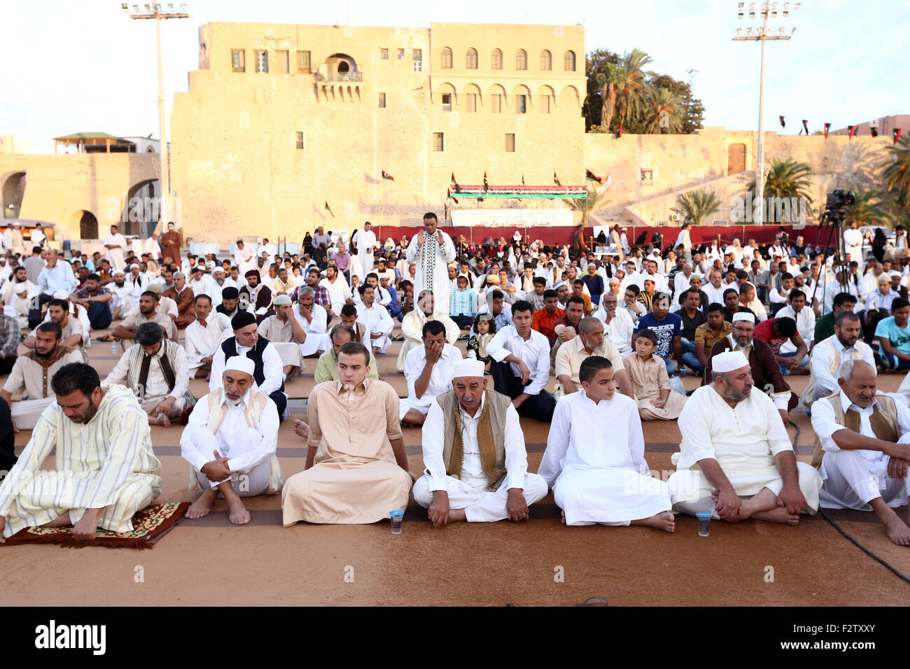 Tripoli, Libya. 24th Sep, 2015. Muslims offer prayers during the Eid al