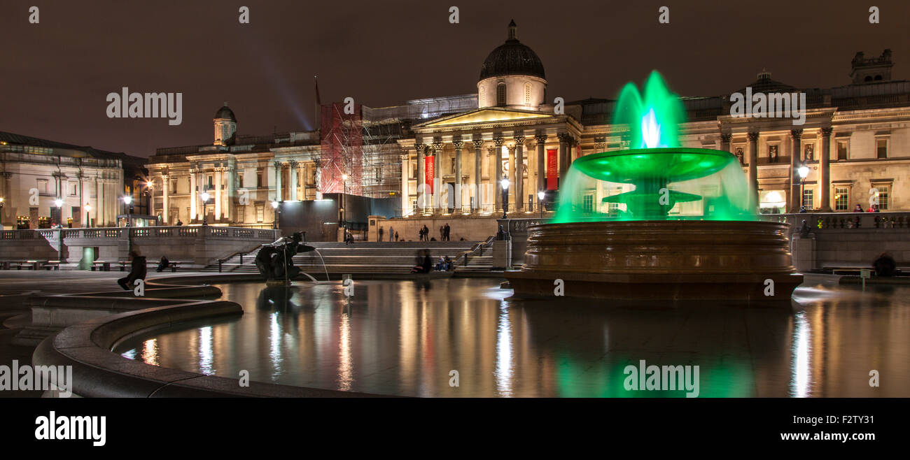 Panoramic Shot of National Gallery and Fountains in Trafalgar Square Stock Photo