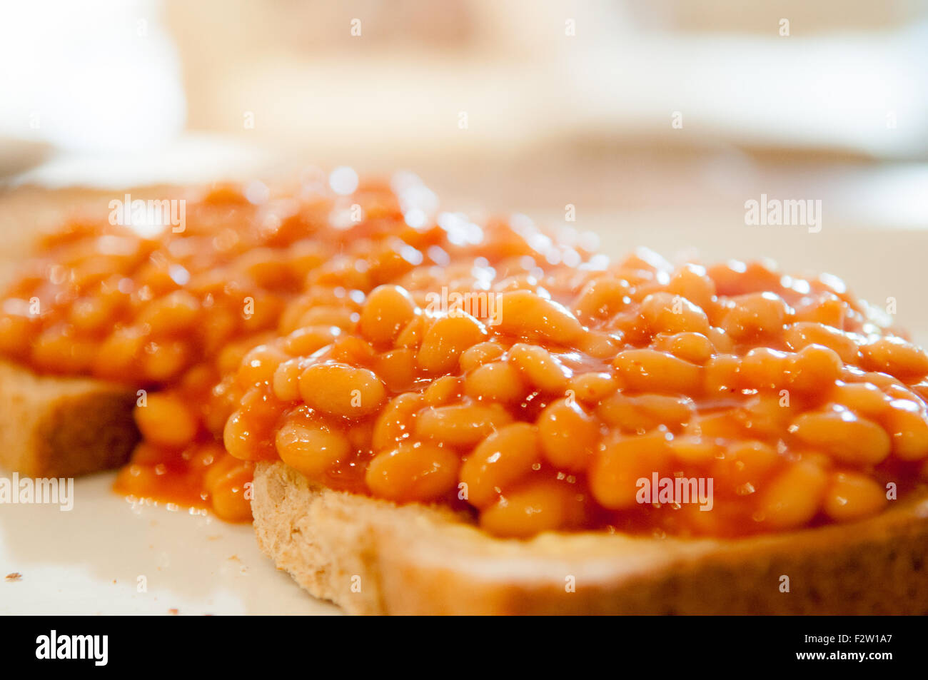 Hot beans on toast close up Stock Photo