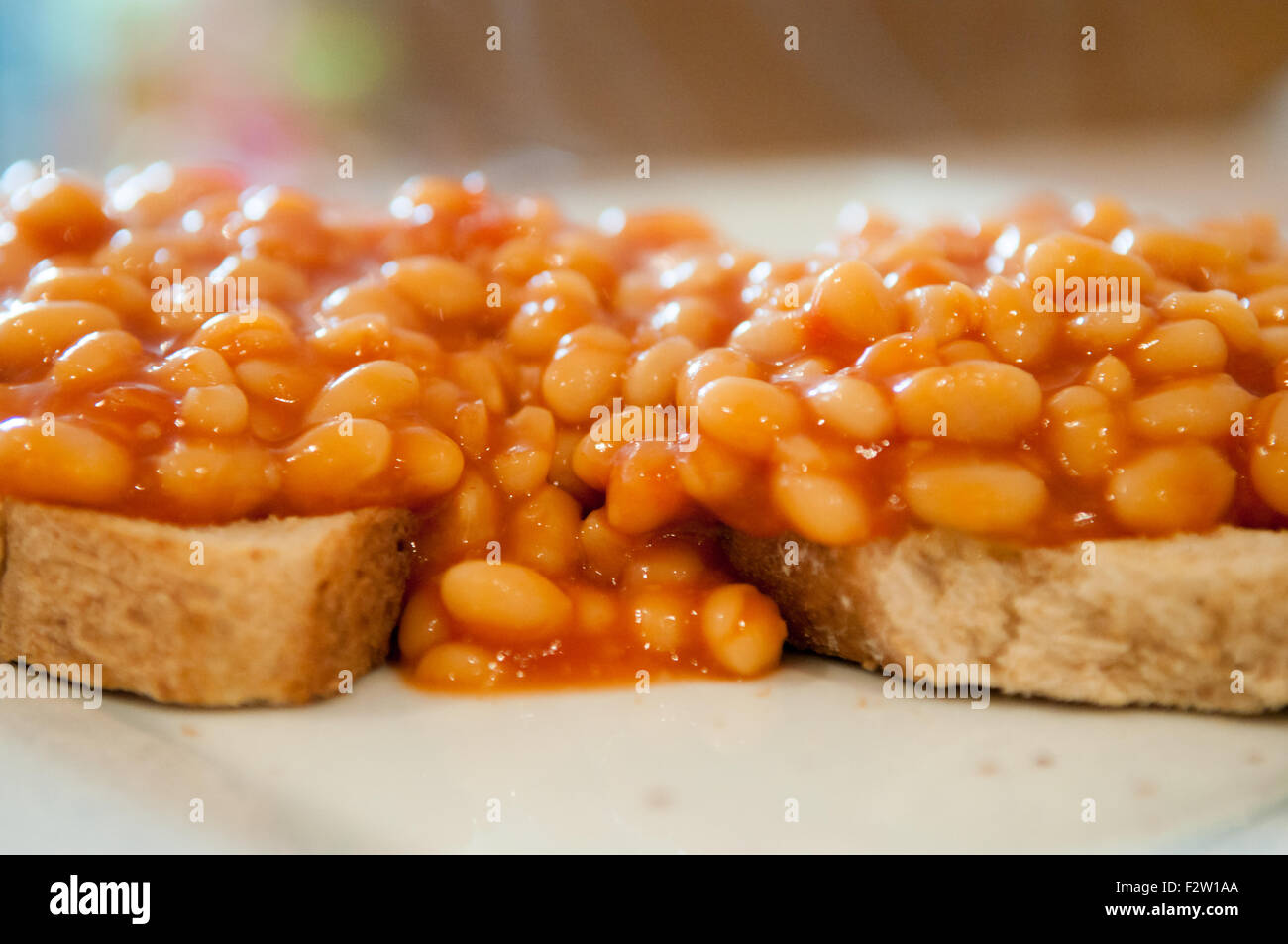 Hot beans on toast close up Stock Photo