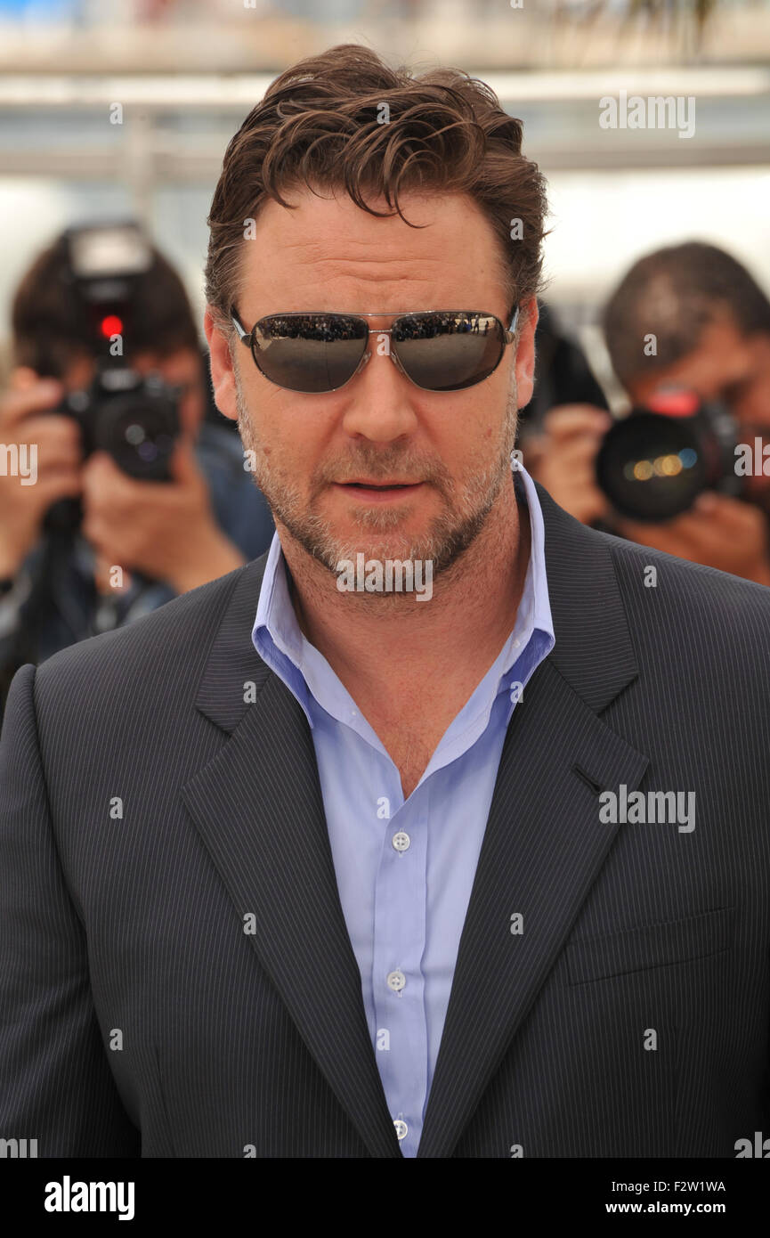 CANNES, FRANCE - MAY 12, 2010: Russell Crowe at the 63rd Festival de Cannes where his movie 'Robin Hood' opens the Festival. Stock Photo