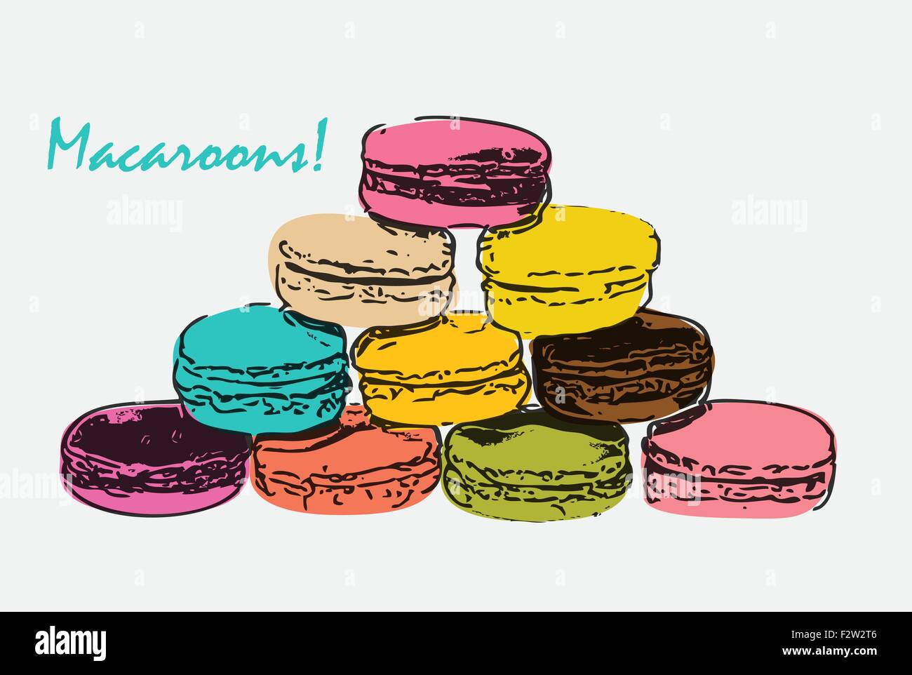 Sweet Tasty Drawn Macaroons Isolated on White Background Stock Vector