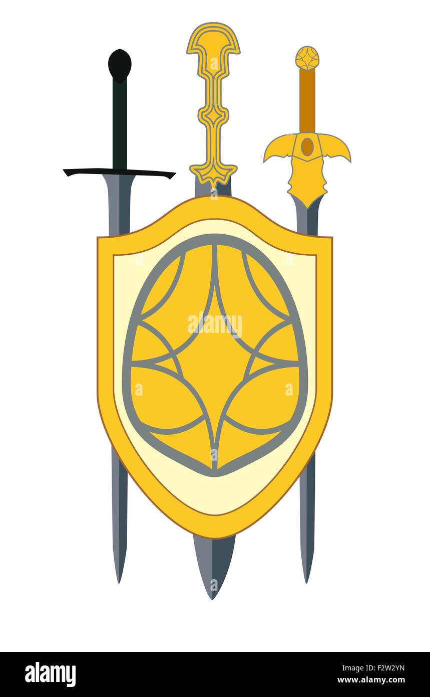 Cartoon shield and swords Cut Out Stock Images & Pictures - Alamy