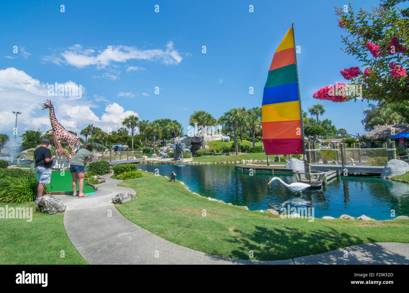 Panama City Beach Florida attraction called Coconut Creek Golf Maze miniature golf for families Stock Photo