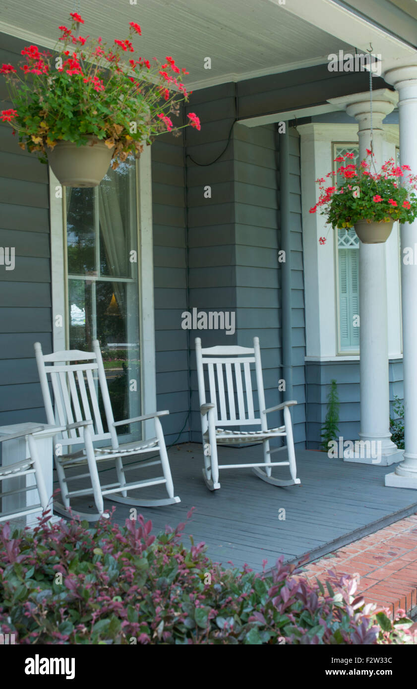 Natchitoches Louisiana porch with rocking chairs in Victorian home at